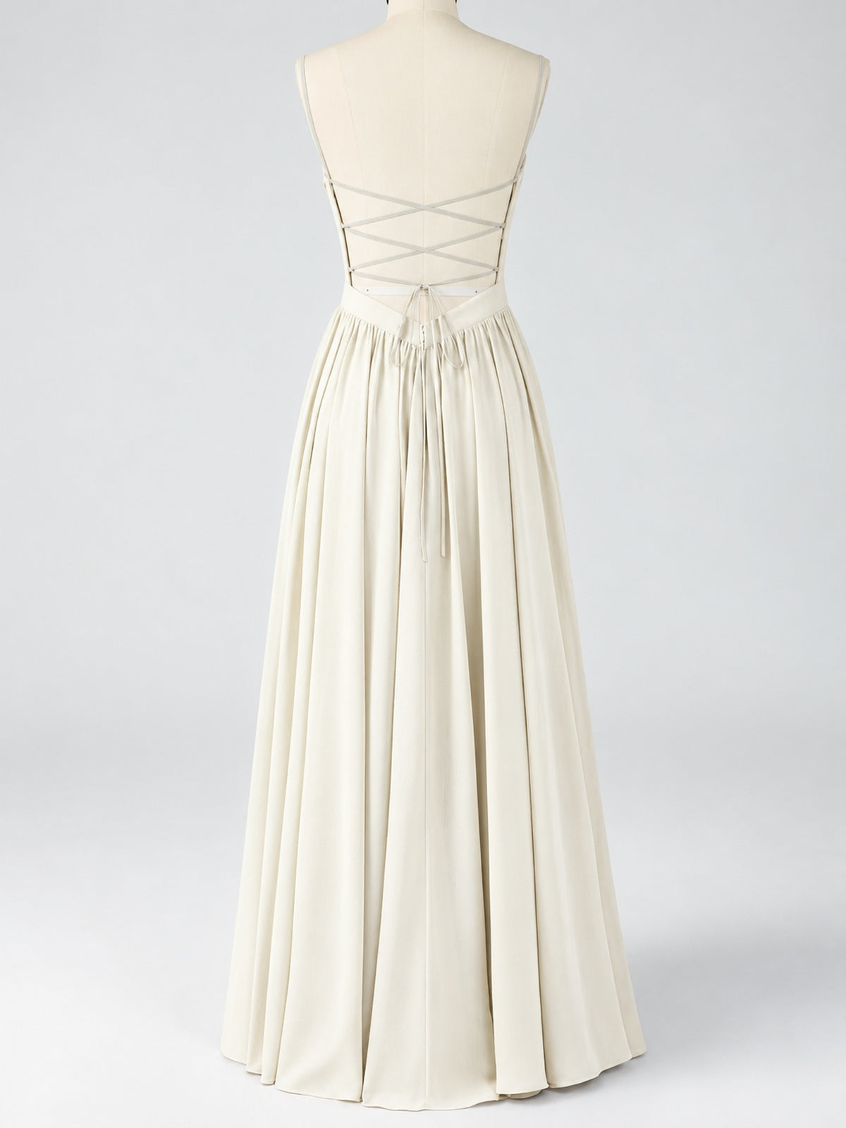 Spaghetti Strap Ruched Chiffon Maxi Dress with Backless