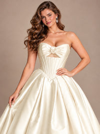 Pink Strapless Corset Satin Prom Derss & Ball Gown with 3D Floral