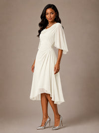 Cowl Neck Ruched Chiffon Mother of the Bride Dresses with Flutter Sleeves