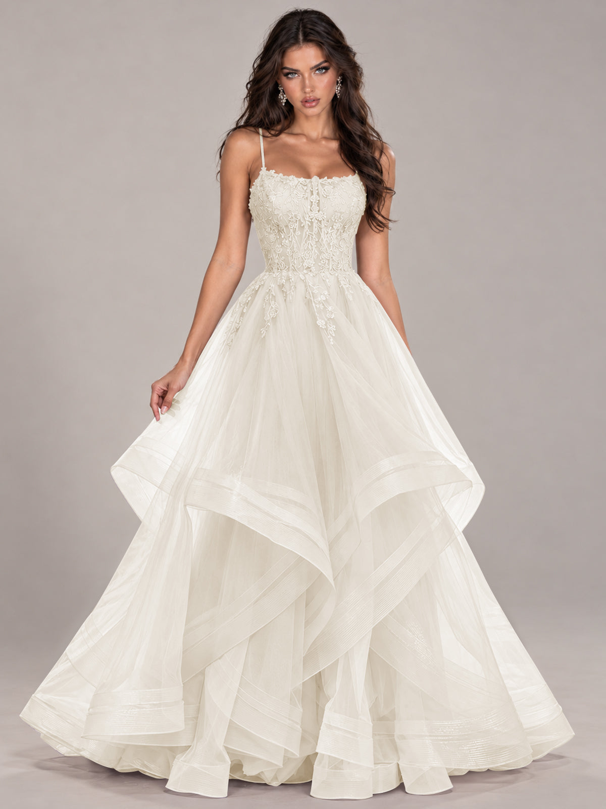 Lace Corset Ball Gown Prom Dress with Cascading Tulle Ruffles