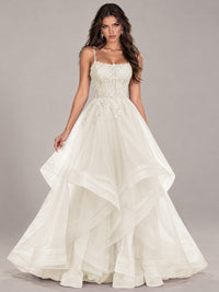 Lace Corset Ball Gown Prom Dress with Cascading Tulle Ruffles
