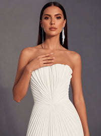 Strapless A-line Long Pleated Satin Prom Dress