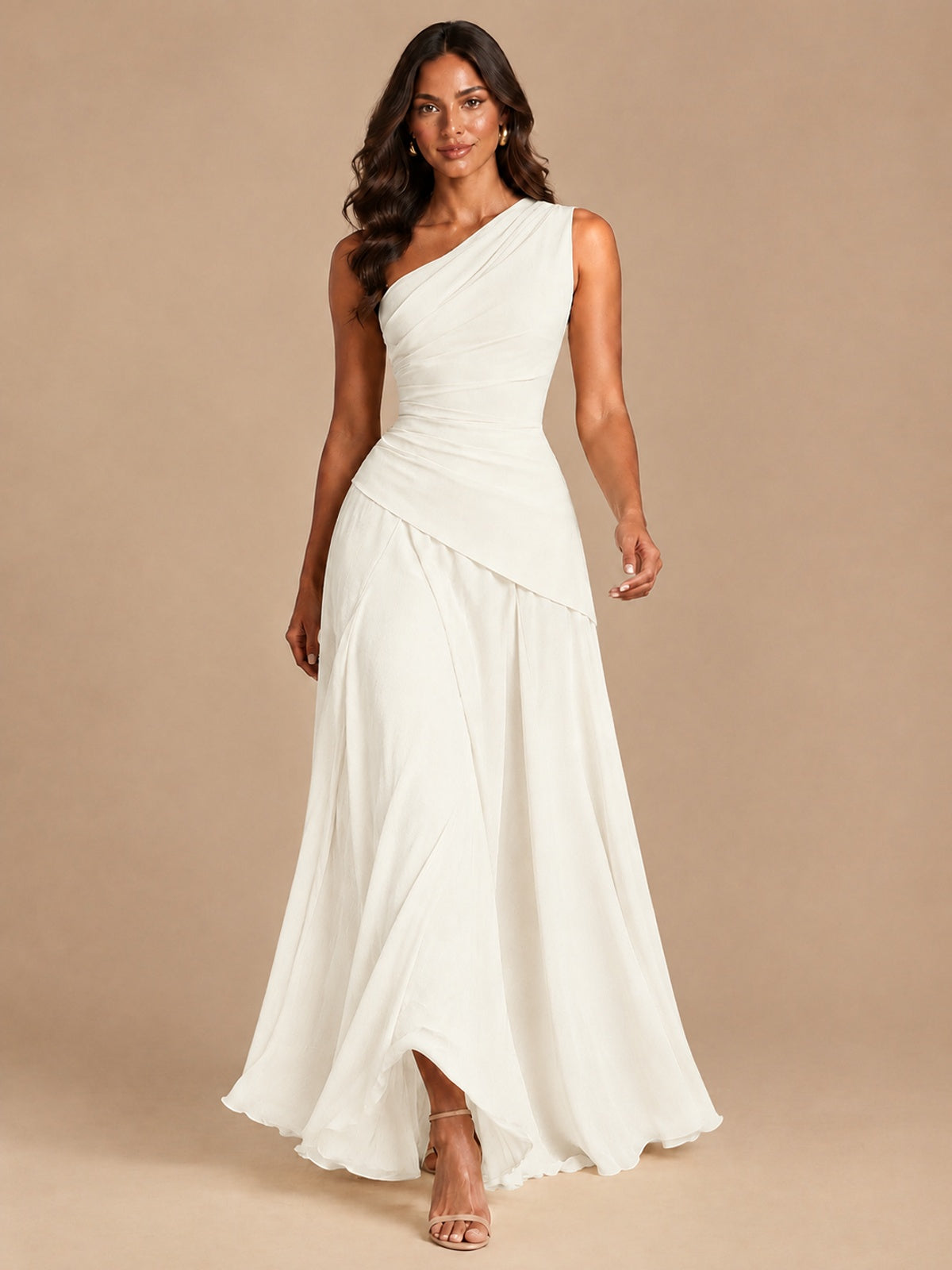 One Shoulder Prom Dress A-line Ruched Women Wedding Formal Gowns