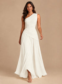 One Shoulder Prom Dress A-line Ruched Women Wedding Formal Gowns