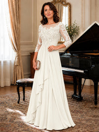 A-Line Chiffon Mother of the Bride Dress with Floral Applique 3/4 Sleeves