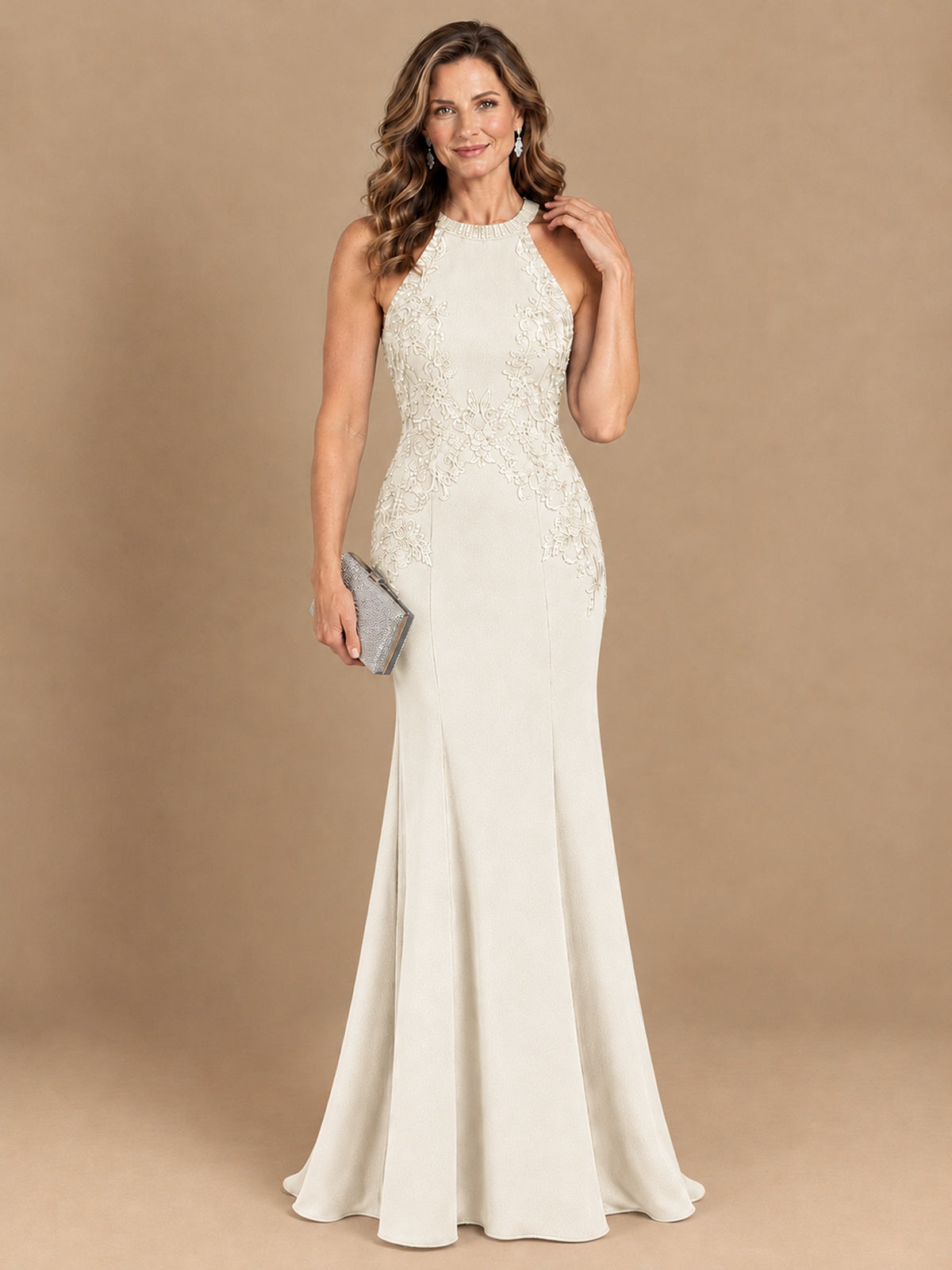 Halter Neckline Lace Appliques Mother of The Bride Dresses