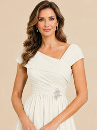 Cap Sleeve Mother of The Bride Dresses Long Chiffon Formal Gowns