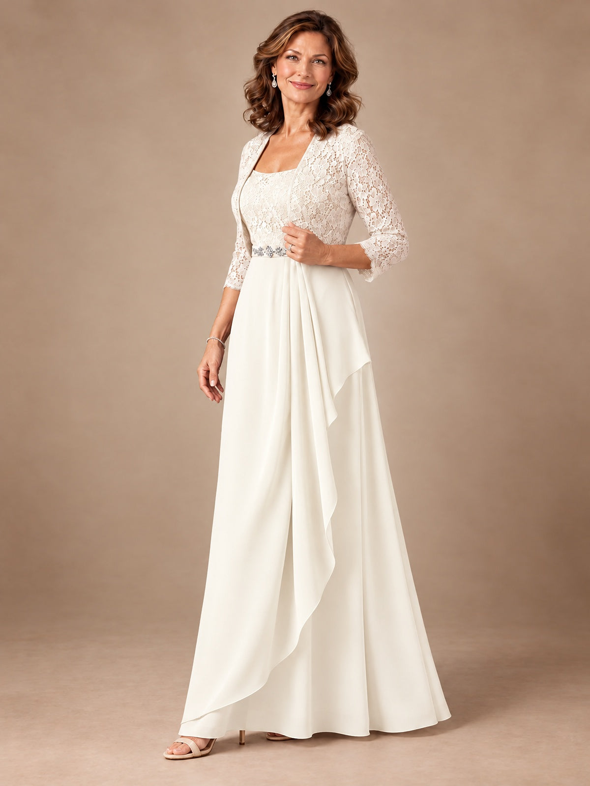 Blush Pink A-Line Mother of the Bride Dress with Lace Jacket and Ruffles