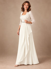 Blush Pink A-Line Mother of the Bride Dress with Lace Jacket and Ruffles