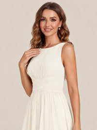 A-line Sleeveless Rucehd Chiffon Bridesmaid Dress with High Slit