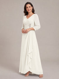 V-Neck Pleated Chiffon Mother of the Bride Dress with Flutter Sleeves