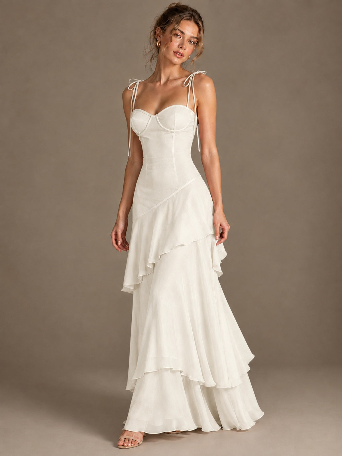 Spaghetti Strap Tiered Ruffles Chiffon Prom Dress