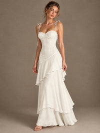Spaghetti Strap Tiered Ruffles Chiffon Prom Dress