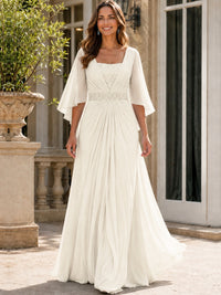 Elegant V-Neck Sequined Chiffon Mother of the Bride Dress with Flutter Sleeves