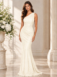 Sequin Mermaid One Shoulder Prom Dress Long formal Gown