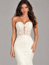 Strapless Corset Mermaid Prom Dress Lace Appliqué Formal Gown
