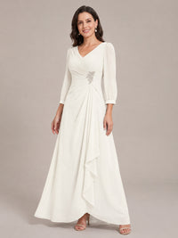 V-Neck Pleated Chiffon Mother of the Bride Dress with Flutter Sleeves