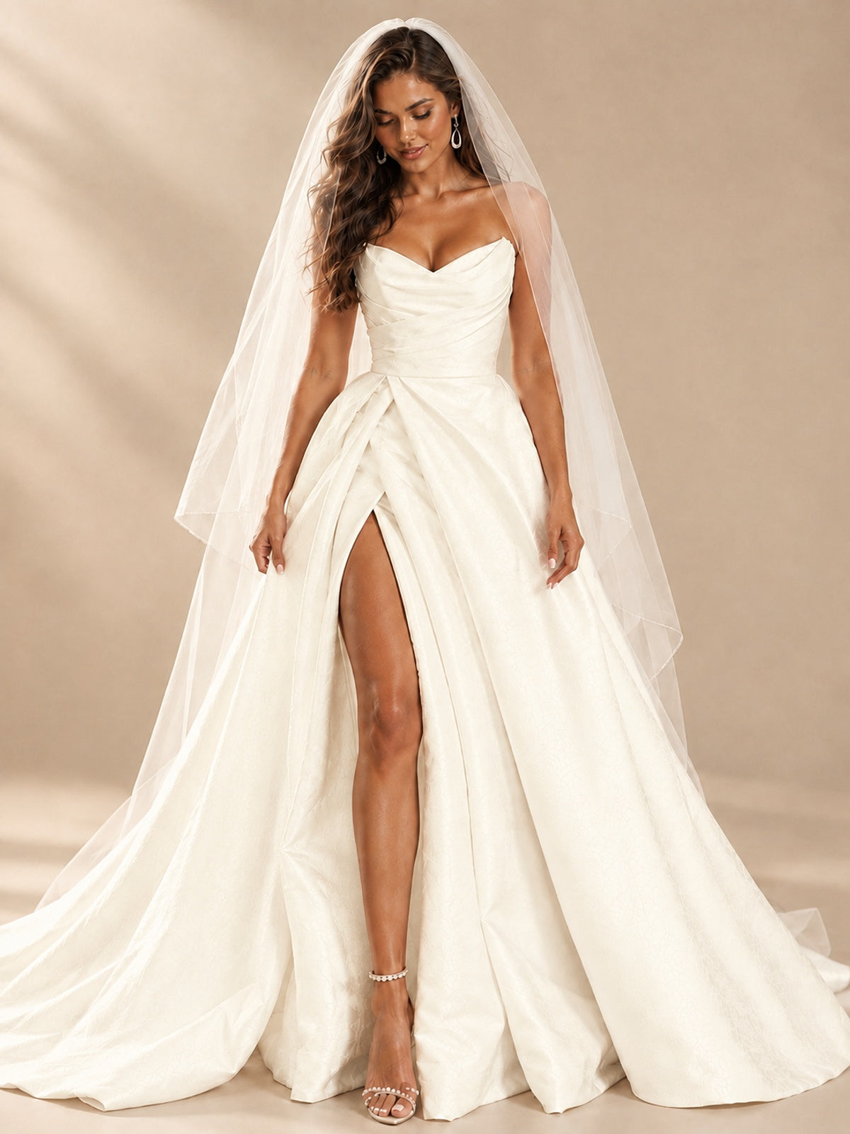White Satin Wedding Dress with Slit Casual Bridal Formal Gowns