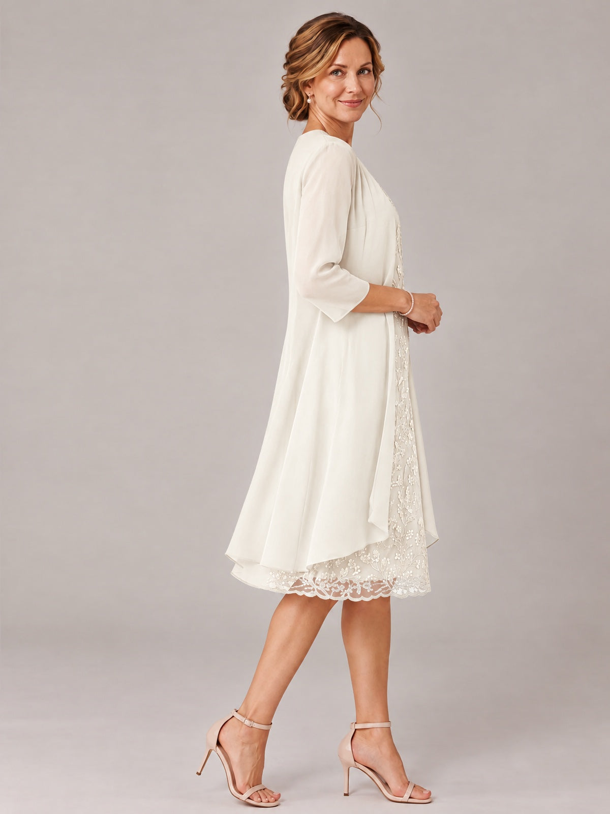 Tea Length Sequin Lace Mother of The Bride Dress with Chiffon Jacket
