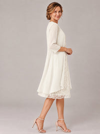 Tea Length Sequin Lace Mother of The Bride Dress with Chiffon Jacket