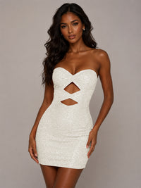 Royal Blue Rhinestone-Embellished Strapless Cut-Out Bodycon Mini Dress