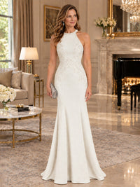 Halter Neckline Lace Appliques Mother of The Bride Dresses