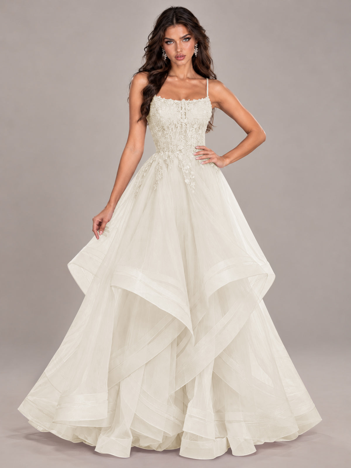 Lace Corset Ball Gown Prom Dress with Cascading Tulle Ruffles