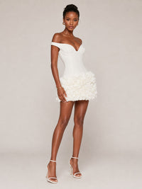 Ivory Off-Shoulder 3D Rosette Mini Dress