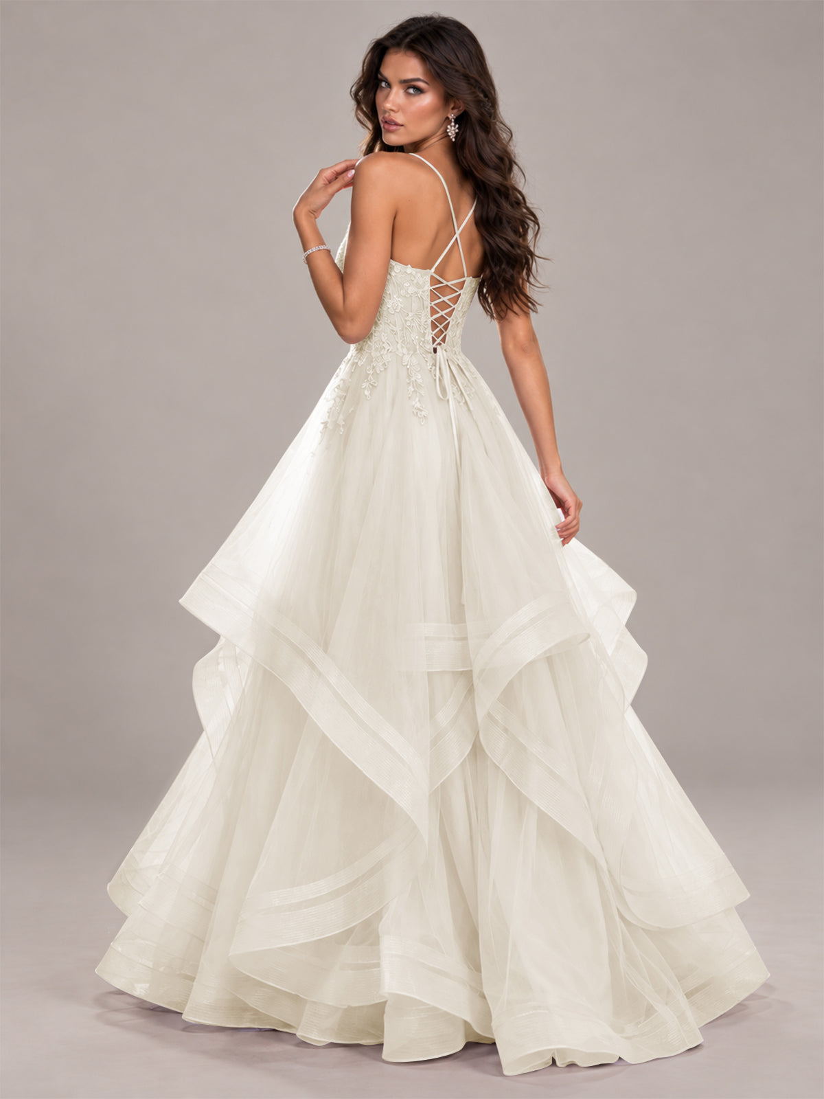 Lace Corset Ball Gown Prom Dress with Cascading Tulle Ruffles