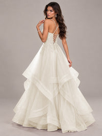 Lace Corset Ball Gown Prom Dress with Cascading Tulle Ruffles