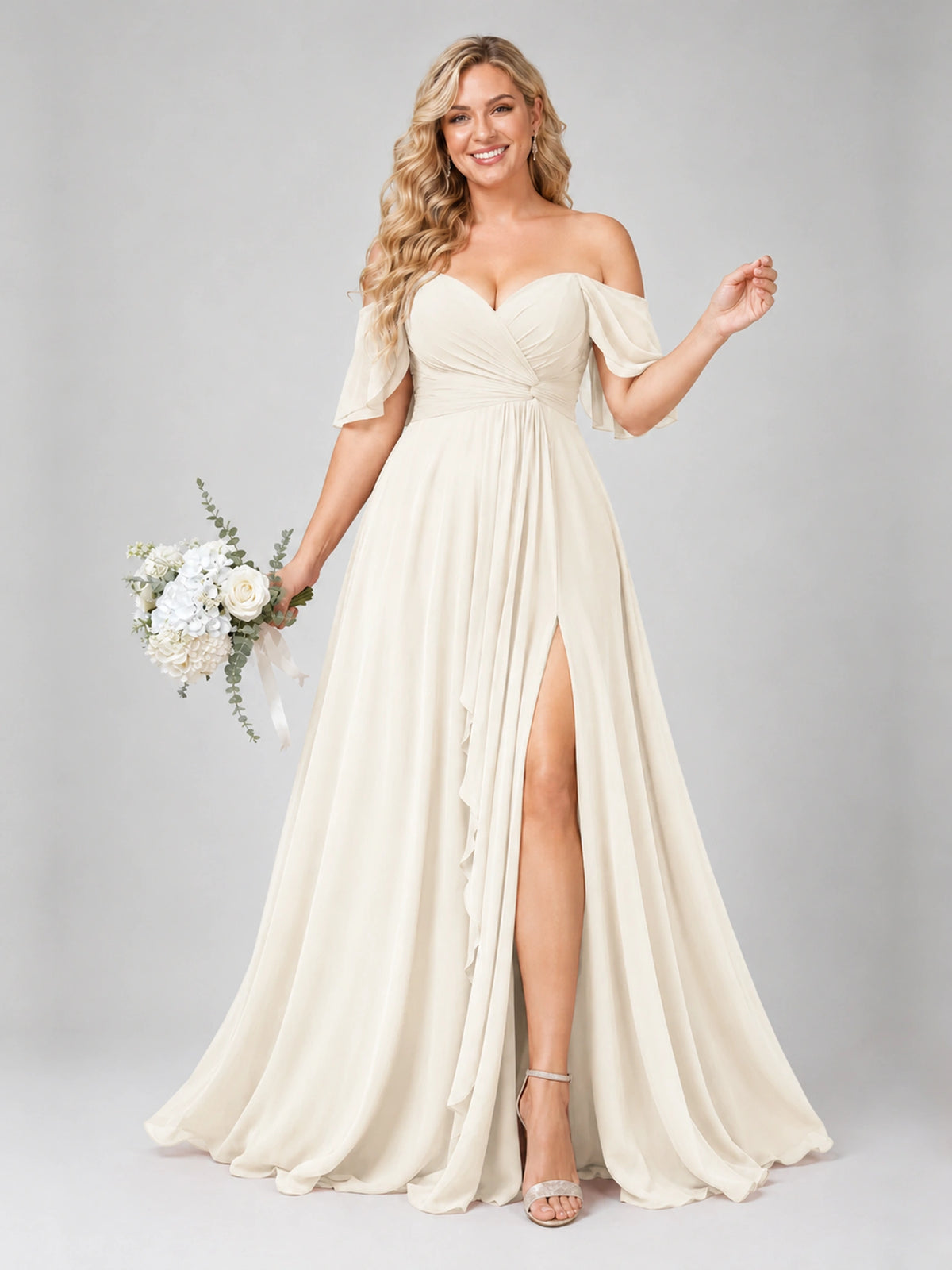 Off Shoulder Chiffon Bridesmaid Dress with Slit