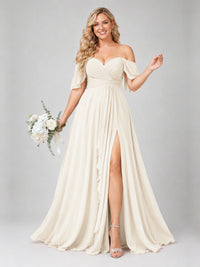 Off Shoulder Chiffon Bridesmaid Dress with Slit