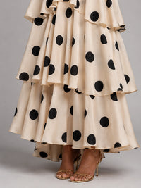Ivory and Black Polka Dot Strapless Tiered Maxi Dress