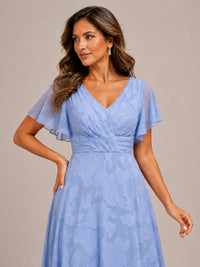 Jovellee Light Blue Floral Chiffon A-Line Mother of the Bride Dress with Flutter Sleeves