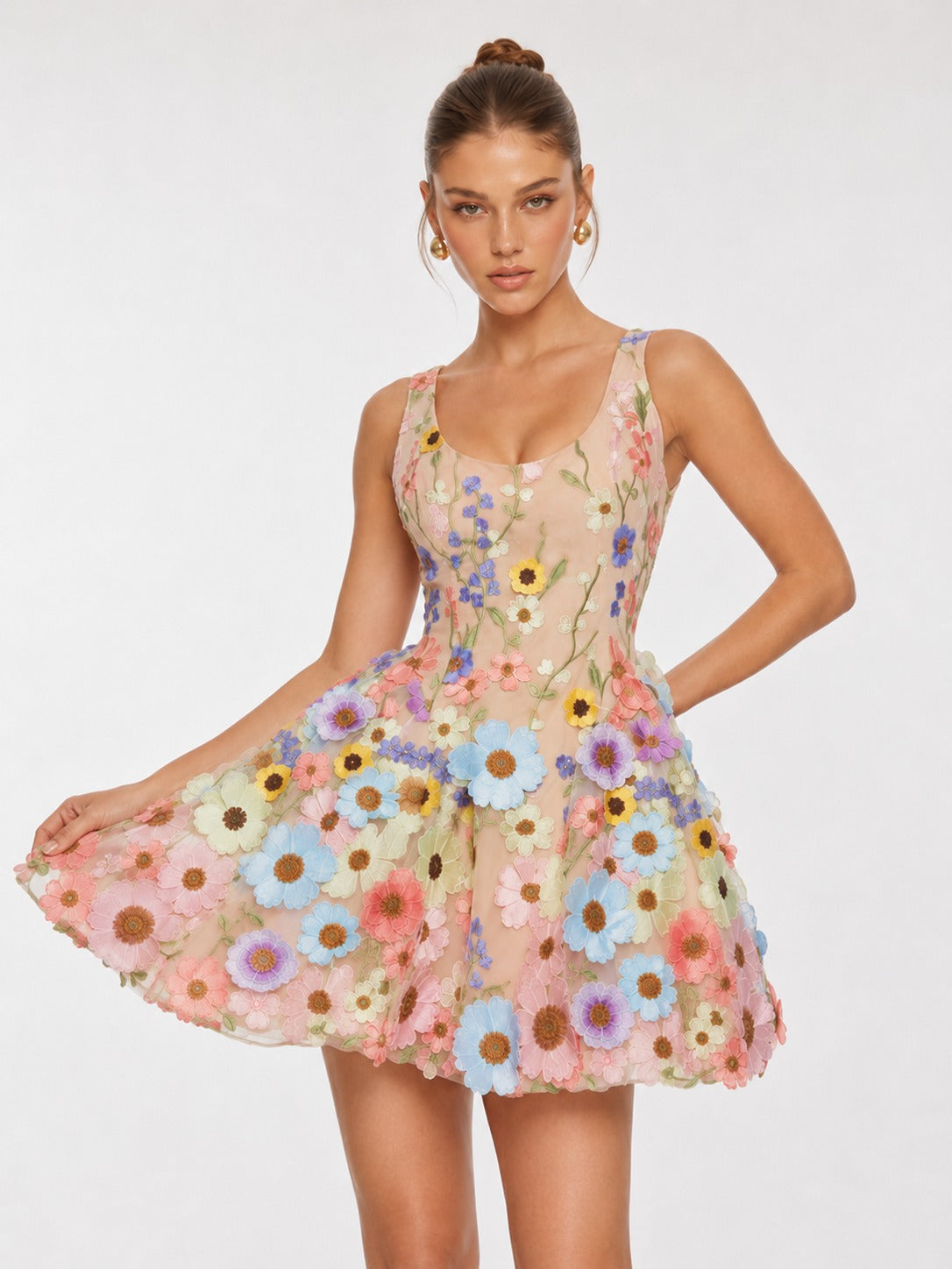 Jovellee 3D floral applique fit and flare mini dress