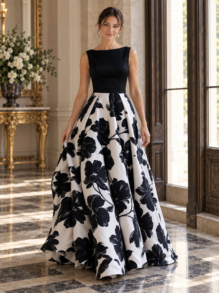 Jovellee black white floral evening dress