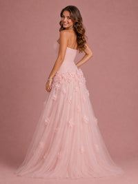 Jovellee blush pink strapless sweetheart 3D floral tulle ball gown prom dress front view