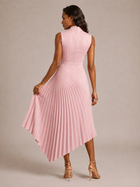 Jovellee pink asymmetric pleated chiffon midi dress back view