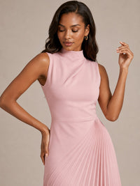 Jovellee pink chiffon wedding guest dress with pleated skirt
