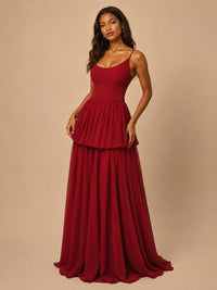 Jovellee red spaghetti strap chiffon maxi dress with tiered ruffles