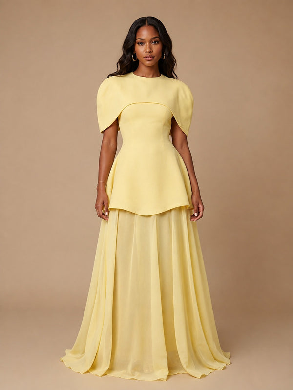 Jovellee yellow cape sleeve peplum maxi dress