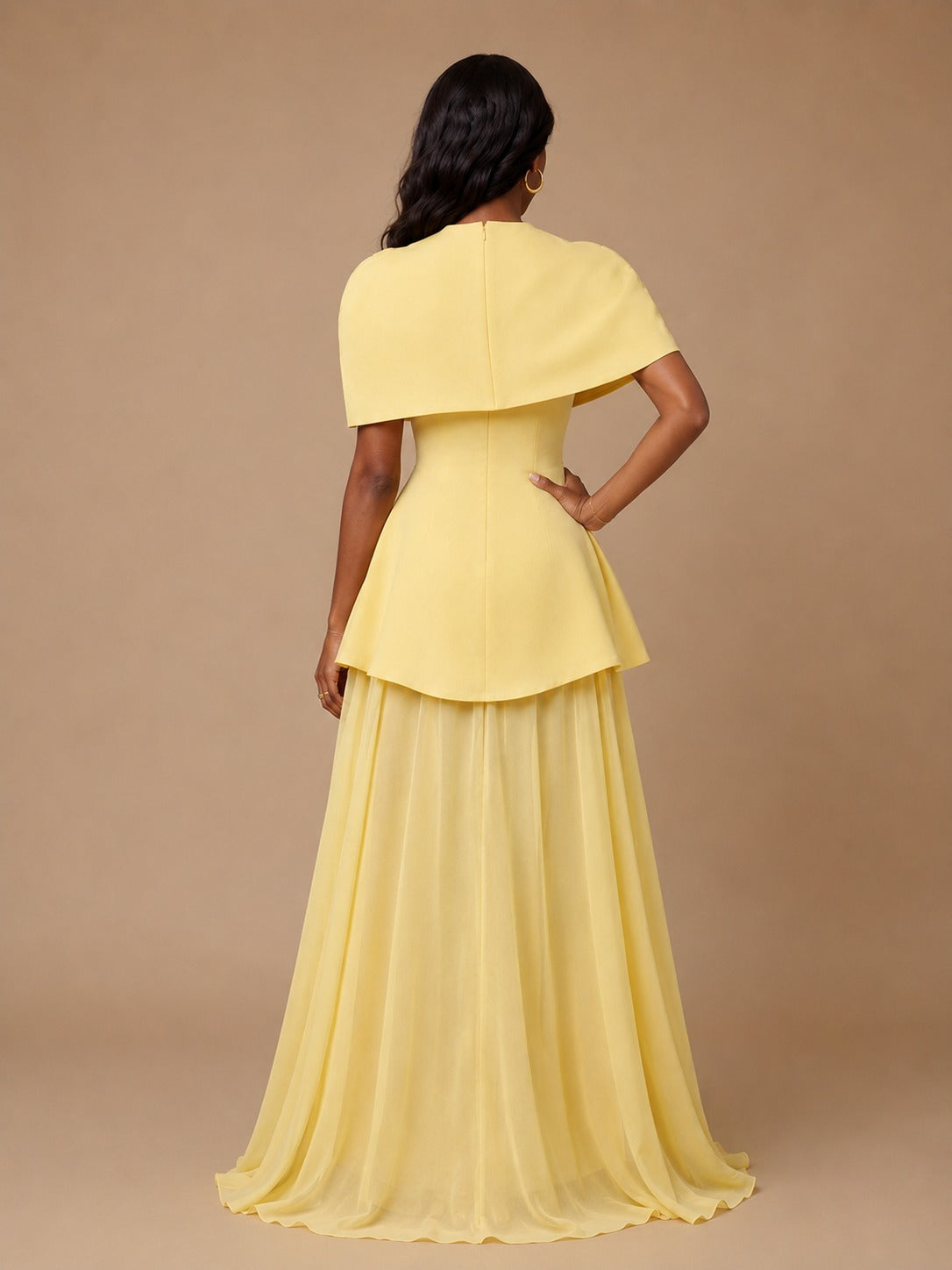 Jovellee yellow formal maxi dress back view
