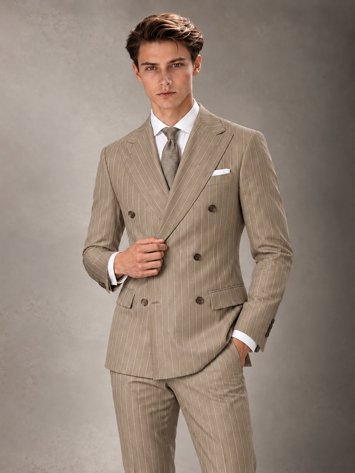 Double Breasted Pinstripe Men's Suit 2 Piece (Jacket & Pants) for Wedding & Formal Prom