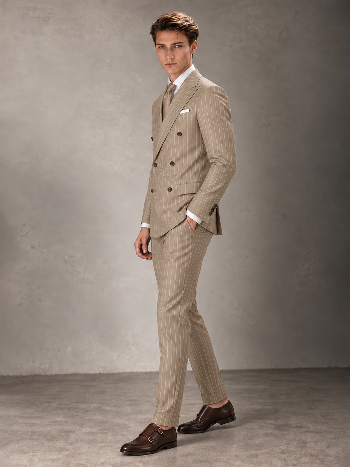 Double Breasted Pinstripe Men's Suit 2 Piece (Jacket & Pants) for Wedding & Formal Prom