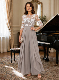 Lace Applique Wide-Leg Chiffon Mother of the Bride Jumpsuit