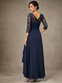 Chiffon Lace Mother of the Bride Dress with 3/4 Sleeves