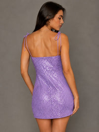 Navy Blue Sequin Spaghetti Strap Mini Dress