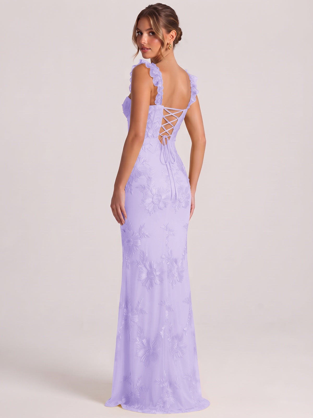 Sweetheart Floral Applique Corset Mermaid Prom Dress with High Slit