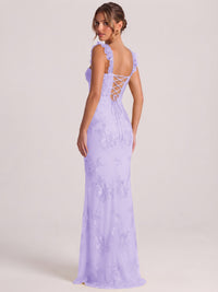 Sweetheart Floral Applique Corset Mermaid Prom Dress with High Slit