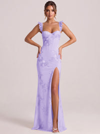 Sweetheart Floral Applique Corset Mermaid Prom Dress with High Slit